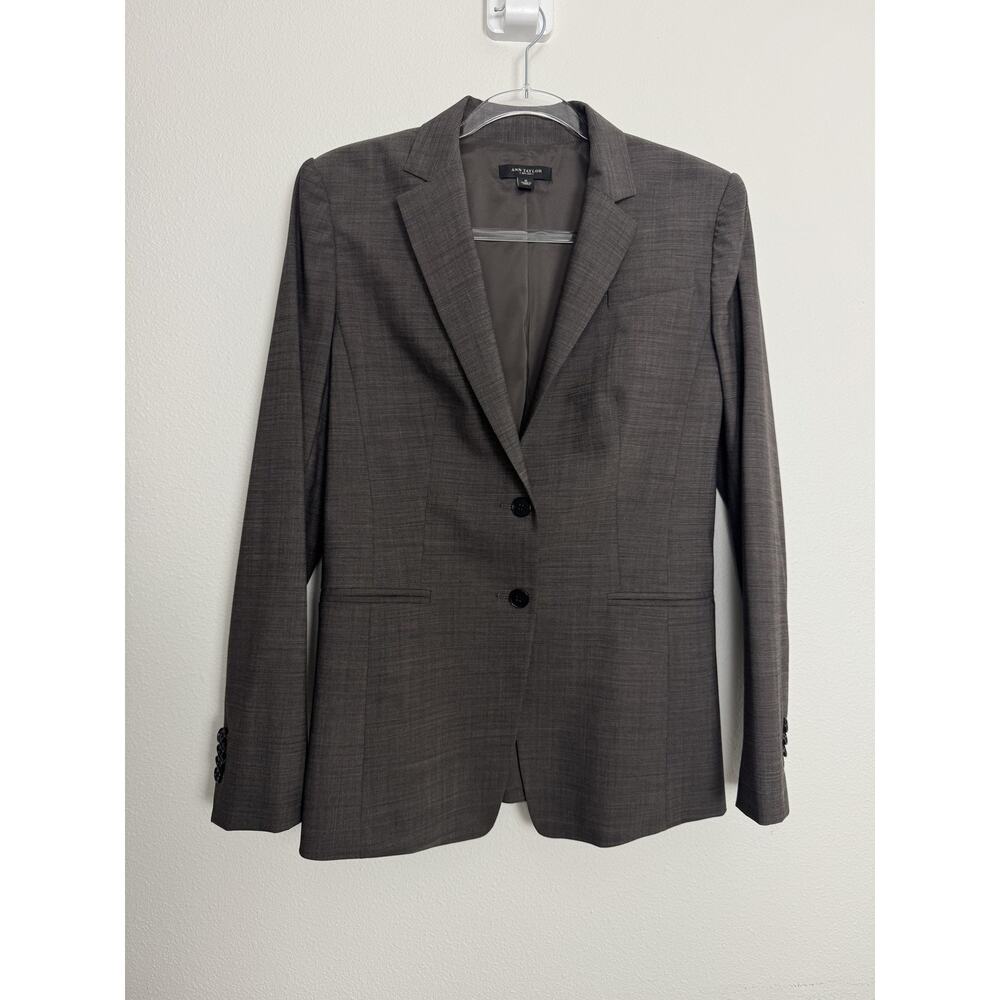 Ann Taylor Blazer Womens 6 Taupe Virgin Wool Blend Two Button Lined Workwear